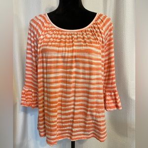 Michael Kors orange & white striped 3/4 sleeve blouse size large